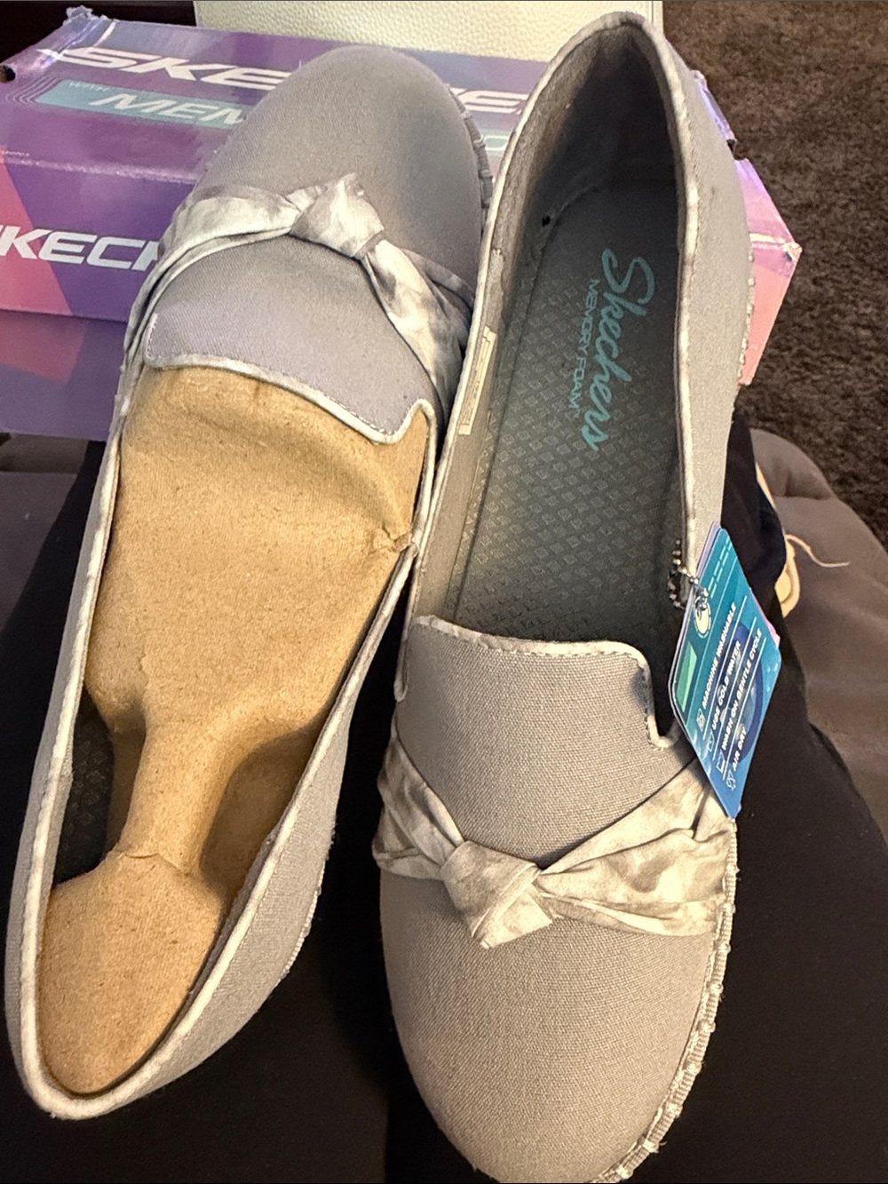 Skechers Women's Light Gray Slip-On Knot-Accent Loafers